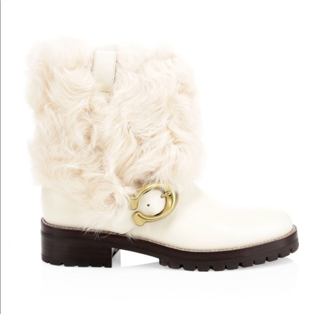 Coach Leighton Shearling Bootie Chalk/White BNIB